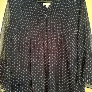 Charter Club Navy Blue Patterned Blouse